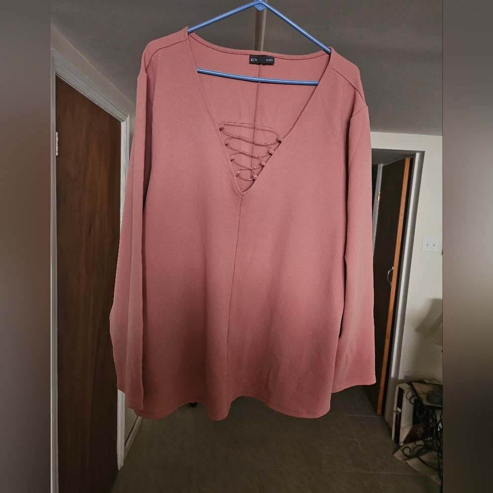 Pink Lace-Up V-Neck Sweater